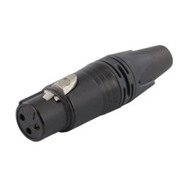 EQUIP Conector XLR 3 Polos Hembra 147931, Negro, Metal/Plástico, Chapado en Oro, Conector Derecho, Certificado CE/RoHS