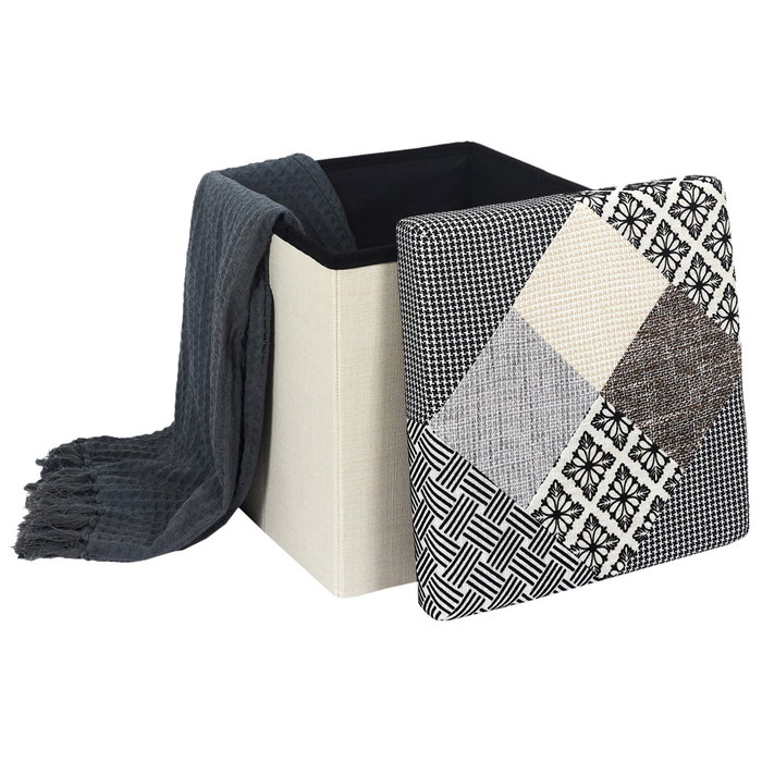 Home Deco Factory Caja-Puf Plegable Patchwork Asiento Extra Almacenamiento 38x38x38 cm Home Deco Factory Caja-Puf Plegable Patchwork Asiento Extra Almacenamiento 38x38x38 cm