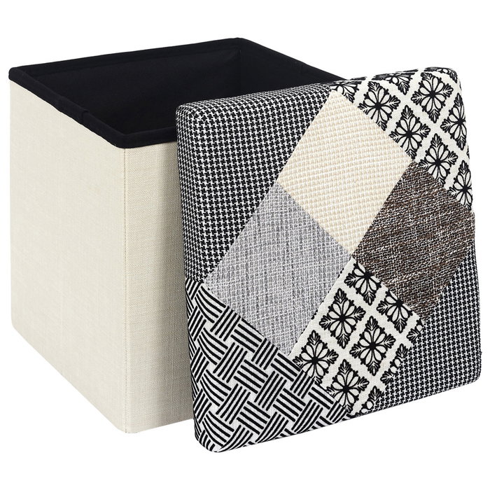 Home Deco Factory Caja-Puf Plegable Patchwork Asiento Extra Almacenamiento 38x38x38 cm Home Deco Factory Caja-Puf Plegable Patchwork Asiento Extra Almacenamiento 38x38x38 cm