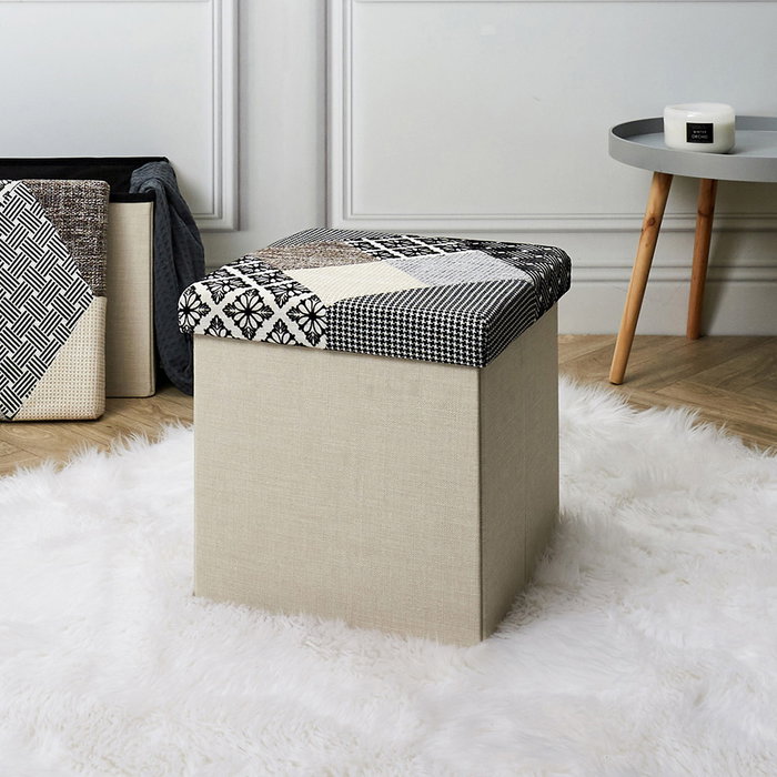 Home Deco Factory Caja-Puf Plegable Patchwork Asiento Extra Almacenamiento 38x38x38 cm Home Deco Factory Caja-Puf Plegable Patchwork Asiento Extra Almacenamiento 38x38x38 cm