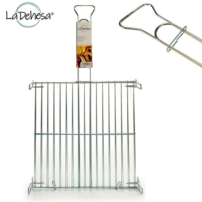 La Dehesa Parrilla Doble Zincada 45 x 45 cm Metal Acero Zincado Plateado con 4 patas y asa con cierre (Set de 5)