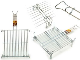 La Dehesa Parrilla Doble Zincada 45 x 45 cm Metal Acero Zincado Plateado con 4 patas y asa con cierre (Set de 5)