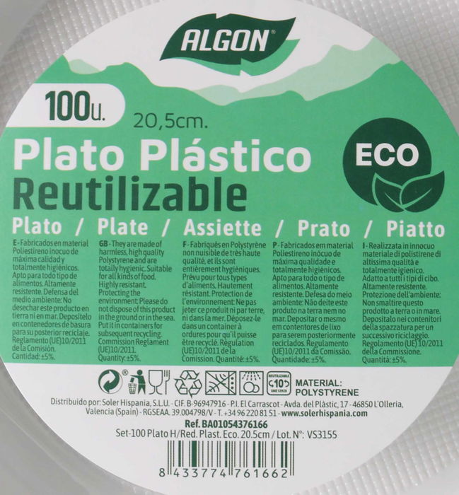 Algon Set 100 Plato H/Red. Plástico Ecológico 20.5 cm (6 Unidades)