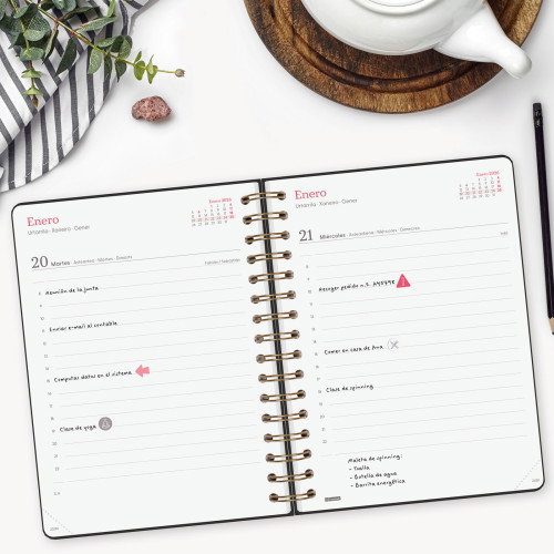 Finocam Agenda Espiral Alma E10-155x212 mm 1Dp Tapa Dura Negro 2026