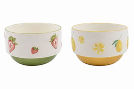 DKD Home Decor Set de 2 Cuencos de Porcelana con Diseño de Frutas 3D de 600ml