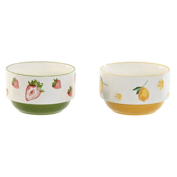 DKD Home Decor Set de 2 Cuencos de Porcelana con Diseño de Frutas 3D de 600ml