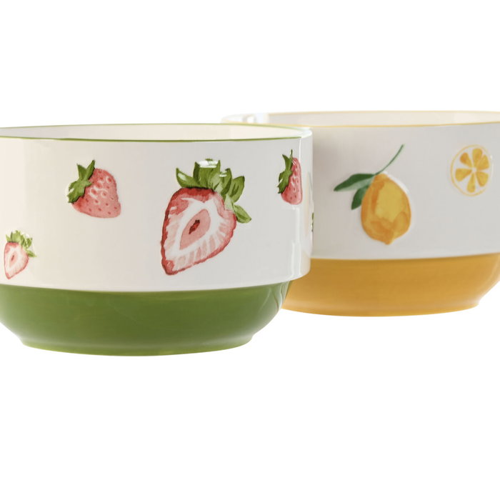DKD Home Decor Set de 2 Cuencos de Porcelana con Diseño de Frutas 3D de 600ml