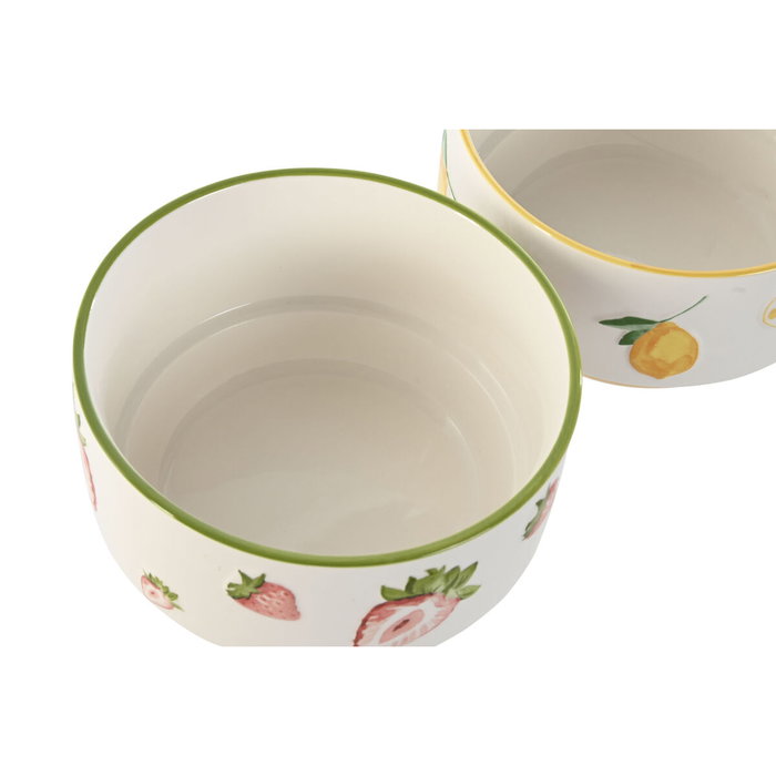 DKD Home Decor Set de 2 Cuencos de Porcelana con Diseño de Frutas 3D de 600ml