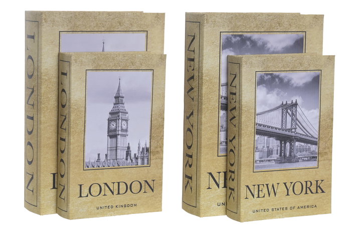 DKD Home Decor Set de 2 Cajas Libro Ciudad Dorado