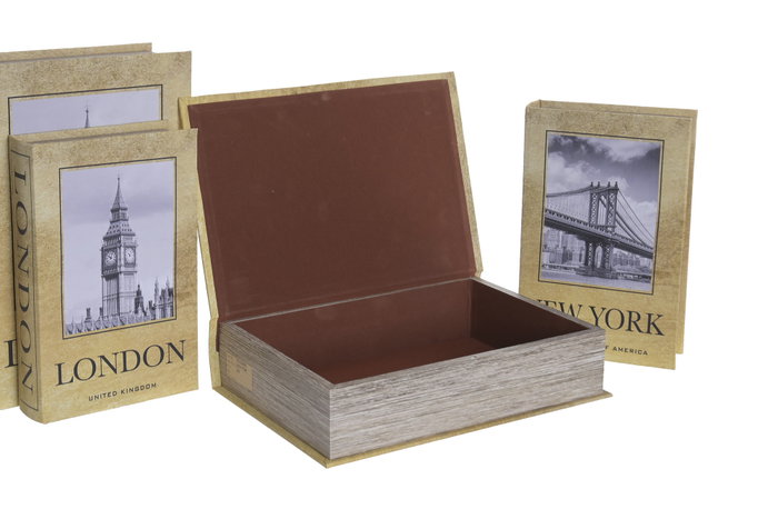 DKD Home Decor Set de 2 Cajas Libro Ciudad Dorado