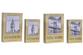 DKD Home Decor Set de 2 Cajas Libro Ciudad Dorado