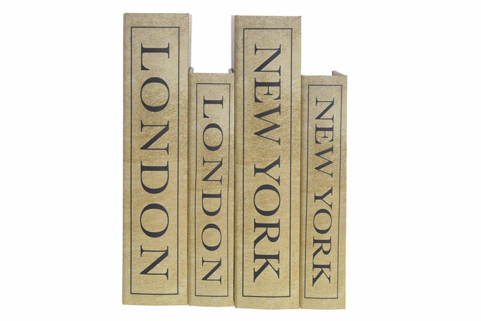 DKD Home Decor Set de 2 Cajas Libro Ciudad Dorado