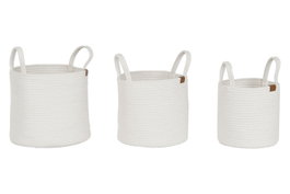 DKD Home Decor Set de 3 Cestas de Algodón con Asas, Blanco