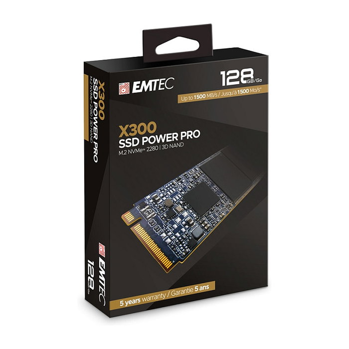 EMTEC Power Pro X300 SSD NVMe M.2 128 GB PCIe 3.0 x4, 1500 MB/s Lectura, 500 MB/s Escritura, 3D NAND para PC o Portatil, Resiste Golpes