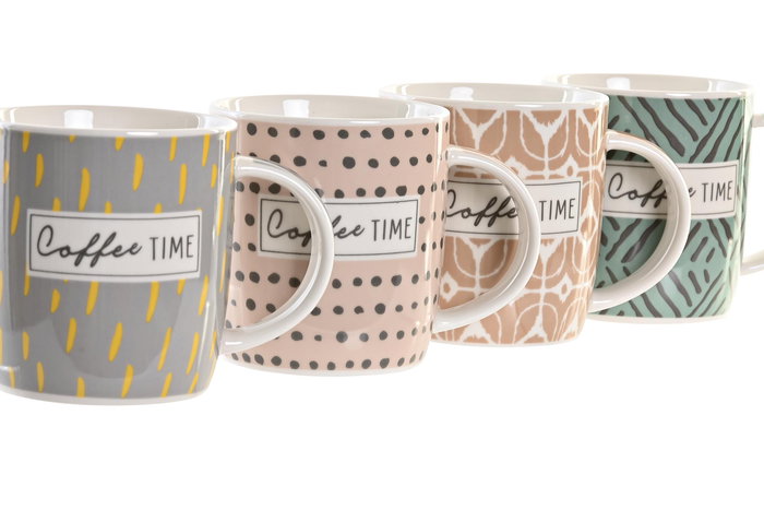 DKD Home Decor Taza Urban Rosa Verde 365ml Porcelana New Bone 8.3 x 9.5 x 11.5 cm (12 Unidades)