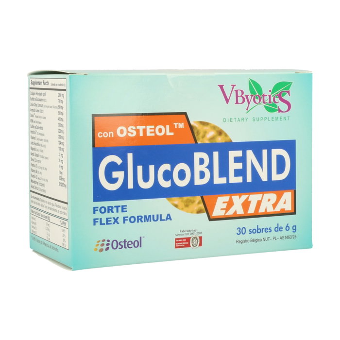 Vbyotics Glucoblend Extra 30 sobres - Complemento con Glucosamina, Colágeno II, Condroitina y Osteol Vbyotics Glucoblend Extra 30 sobres - Complemento con Glucosamina, Colágeno II, Condroitina y Osteol