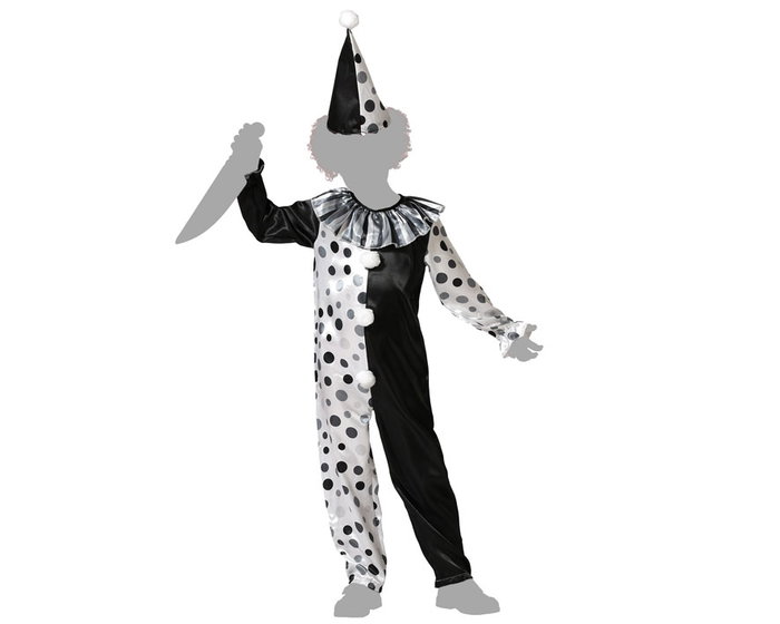 Disfraz Mono Gris Payaso Unisex Infantil con Gorro para 7-9 Años Halloween Terror Circense Oscuro