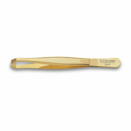 Tres Claveles Pinza de Depilar Dorada de 9 cm con Punta Cangrejo