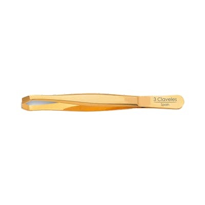 Tres Claveles Pinza de Depilar Dorada de 9 cm con Punta Cangrejo