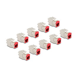 DeLOCK Módulo Keystone RJ45 hembra a LSA Cat.6A montaje sin herramientas, Rojo, 10 unidades
