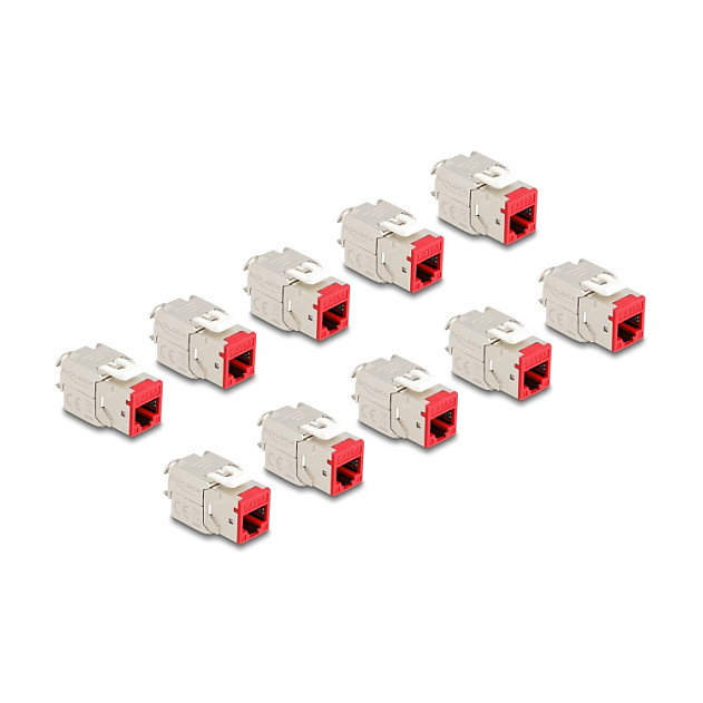DeLOCK Módulo Keystone RJ45 hembra a LSA Cat.6A montaje sin herramientas, Rojo, 10 unidades DeLOCK Módulo Keystone RJ45 hembra a LSA Cat.6A montaje sin herramientas, Rojo, 10 unidades