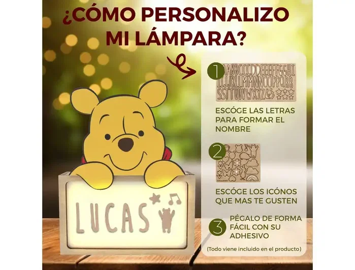 Wondee Lámpara de noche de madera personalizable Winnie the Pooh