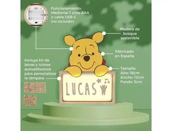 Wondee Lámpara de noche de madera personalizable Winnie the Pooh