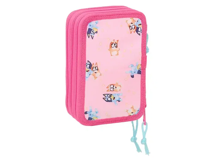 Safta Plumier Escolar Bluey Triple Cremallera, 37 Piezas, Dimensiones 195x125x55 mm