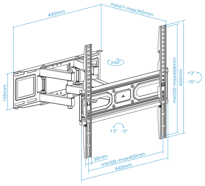 Tooq Soporte de Pared LP7846TN-B para Pantallas 32-70 Pulgadas, Giratorio e Inclinable