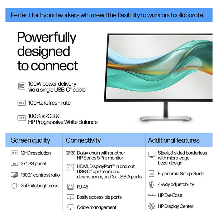 HP S5 Pro 527pu Monitor de 27 Pulgadas QHD IPS 100 Hz Negro