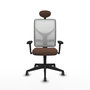 Silla de oficina Motilla con mecanismo Sincro tapizada con Tela color Marrón oscuro y malla color Blanco. Equipada con lumbar 1D, Brazos 3D, Cabecero Fijo y Ruedas 65 mm parqué