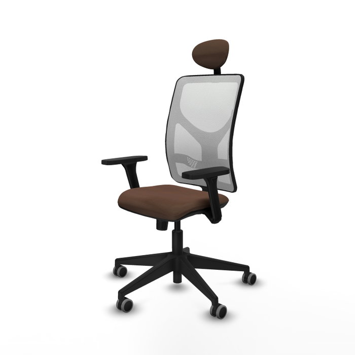 Silla de oficina Motilla con mecanismo Sincro tapizada con Tela color Marrón oscuro y malla color Blanco. Equipada con lumbar 1D, Brazos 3D, Cabecero Fijo y Ruedas 65 mm parqué Silla de oficina Motilla con mecanismo Sincro tapizada con Tela color Marrón oscuro y malla color Blanco. Equipada con lumbar 1D, Brazos 3D, Cabecero Fijo y Ruedas 65 mm parqué