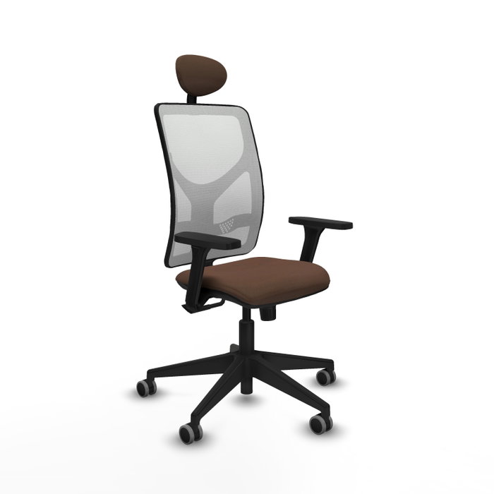 Silla de oficina Motilla con mecanismo Sincro tapizada con Tela color Marrón oscuro y malla color Blanco. Equipada con lumbar 1D, Brazos 3D, Cabecero Fijo y Ruedas 65 mm parqué Silla de oficina Motilla con mecanismo Sincro tapizada con Tela color Marrón oscuro y malla color Blanco. Equipada con lumbar 1D, Brazos 3D, Cabecero Fijo y Ruedas 65 mm parqué