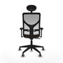 Silla de oficina Motilla con mecanismo Sincro tapizada con Tela color Marrón oscuro y malla color Blanco. Equipada con lumbar 1D, Brazos 3D, Cabecero Fijo y Ruedas 65 mm parqué