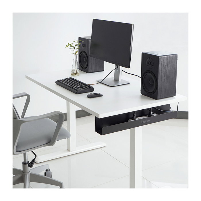 LogiLink KAB0070 Bandeja para cables de escritorio, acero, negro, 600 x 76 x 114mm