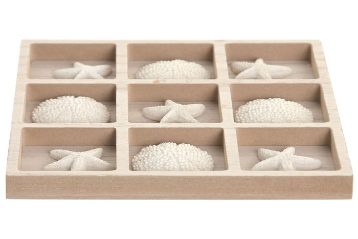 DKD Home Decor Juego de Mesa Mediterraneo 3 en Raya MDF y Resina Natural Blanco 20 x 20 x 1.7 cm (6 Unidades)