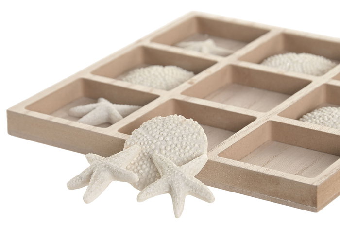 DKD Home Decor Juego de Mesa Mediterraneo 3 en Raya MDF y Resina Natural Blanco 20 x 20 x 1.7 cm (6 Unidades)