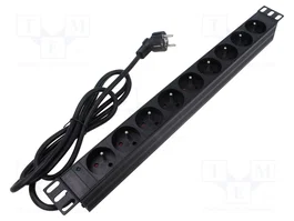LogiLink PDU de 19 pulgadas con 9 tomas de estándar francés/belga, negro
