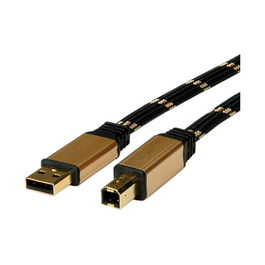 ROLINE Cable USB 2.0 3m, Tipo A a B (USB-A Macho - USB-B Macho), Conector Chapado en Oro, Negro, Ref. 11.02.8803