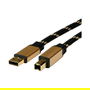 ROLINE Cable USB 2.0 3m, Tipo A a B (USB-A Macho - USB-B Macho), Conector Chapado en Oro, Negro, Ref. 11.02.8803