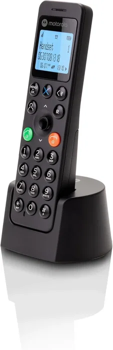 Motorola DOT201 Teléfono DECT Inalámbrico Negro para Escritorio con Altavoz, 100 Entradas Agenda, Identificador Llamadas, Pantalla y Botones Grandes (Teléfono Ancianos)