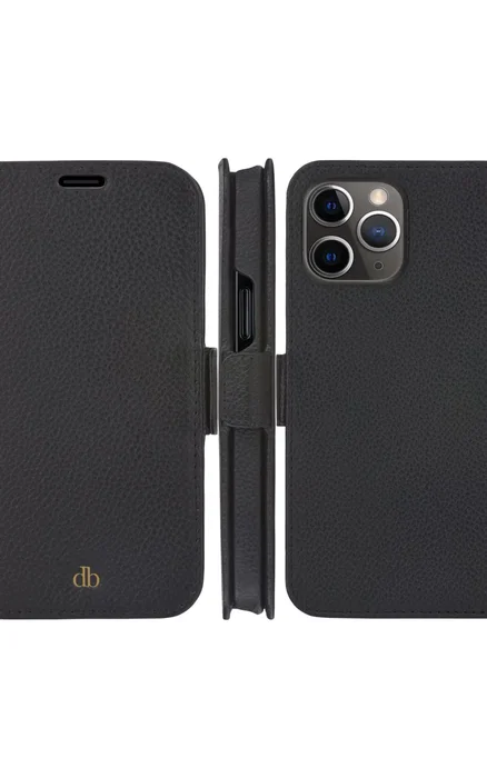 dbramante1928 New York Funda cartera magnética con tapa desmontable, cuero Saffiano negro noche, bolsillos para tarjetas, compatible con Apple iPhone 13 Pro Max