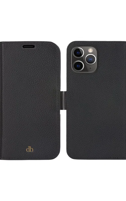 dbramante1928 New York Funda cartera magnética con tapa desmontable, cuero Saffiano negro noche, bolsillos para tarjetas, compatible con Apple iPhone 13 Pro Max