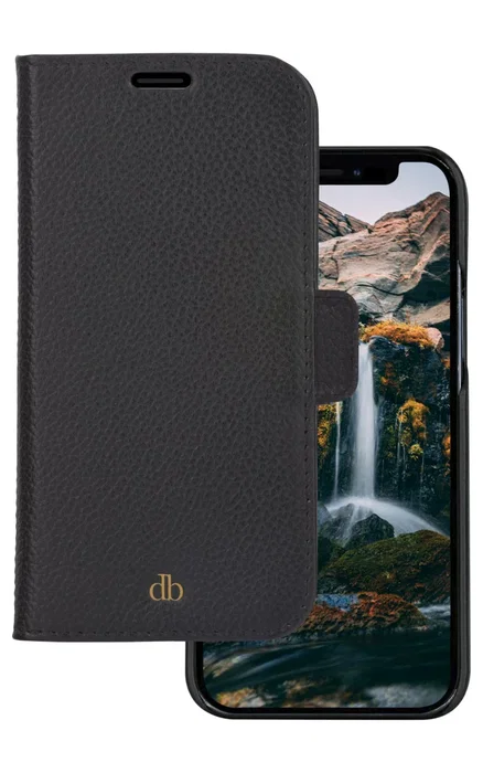 dbramante1928 New York Funda cartera magnética con tapa desmontable, cuero Saffiano negro noche, bolsillos para tarjetas, compatible con Apple iPhone 13 Pro Max