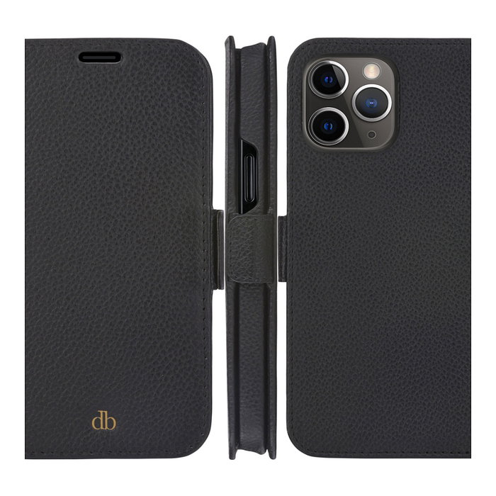 Dbramante1928 Detachable Magnetic Back-Cover Funda de Cuero Saffiano Negro Noche para Apple iPhone