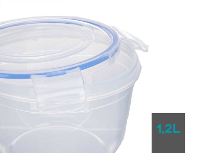 Leknes Fiambrera Cilindrica Hermetica 1.2L Plastico Transparente 15.5x10.5x15.5 cm (Set de 12)