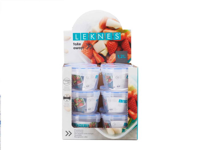 Leknes Fiambrera Cilindrica Hermetica 1.2L Plastico Transparente 15.5x10.5x15.5 cm (Set de 12)