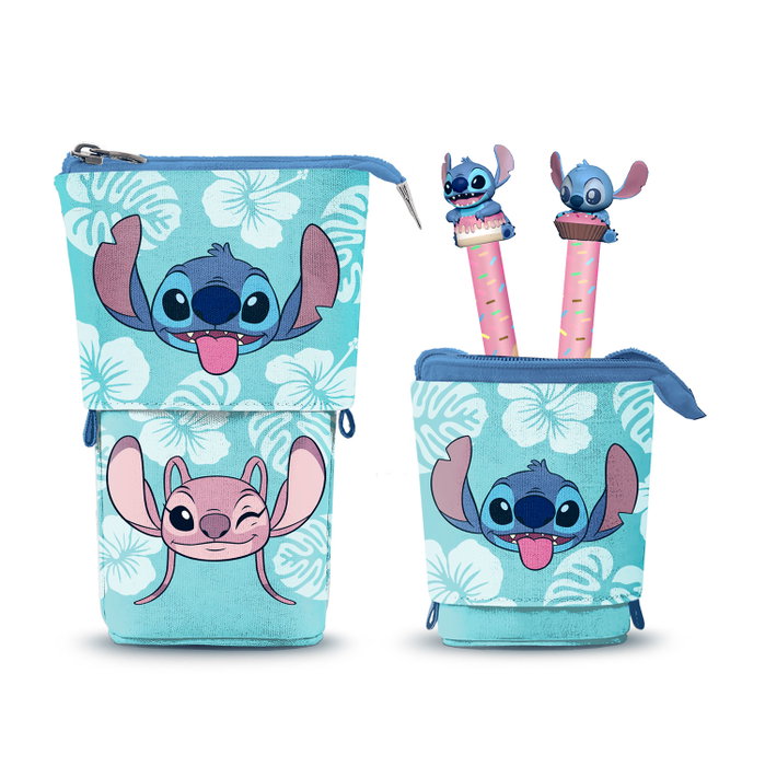 Karactermania Estuche Portatodo Cute Lilo y Stitch Aloha con 2 Bolígrafos de Gel Borrables Azul