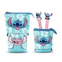 Karactermania Portatodo Cute Lilo y Stitch Aloha con 2 Bolis de 10 Colores Borrables, Convertible en Portalápices, Poliéster, Azul