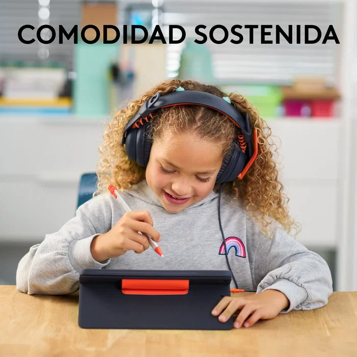 Logitech Zone Learn Auriculares con Micrófono Diadema Alámbrico para Educación/Niños, Conector 3.5mm y USB-C, Compatible PC/Mac/ChromeOS, Color Azul y Naranja